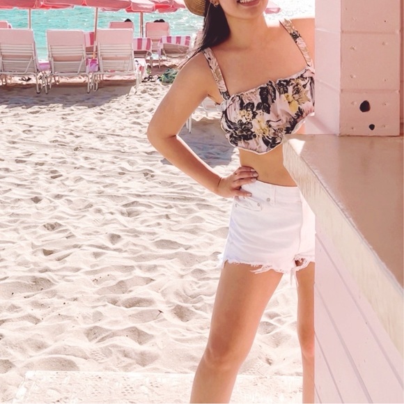 UO Tropical Floral Pink Green Bandeau Top - Picture 5 of 6